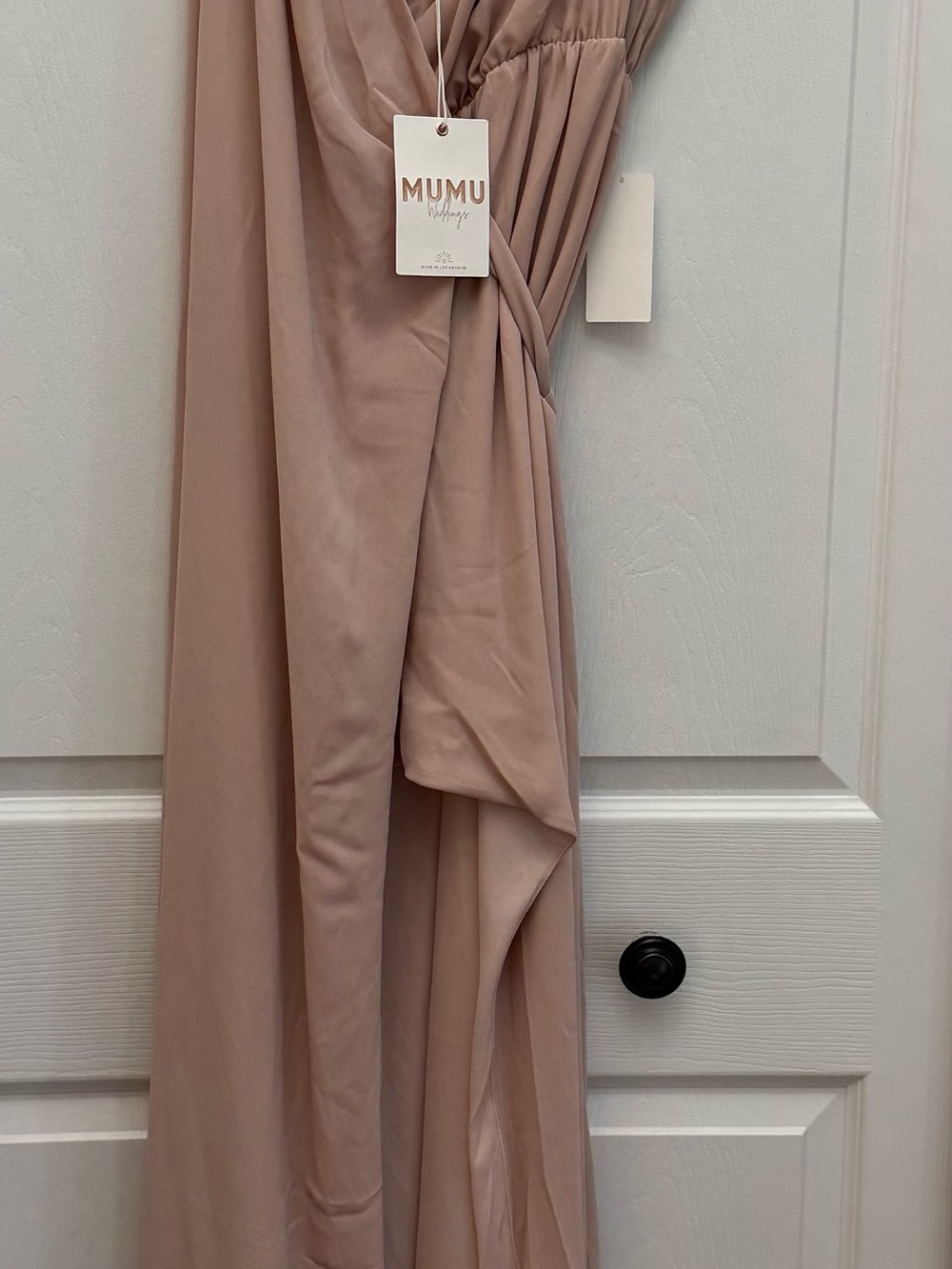 NEW Show me your MUMU Dress, Dusty Blush Crisp, Liz Maxi Dress XL, Wrap Dress - Picture 3 of 10